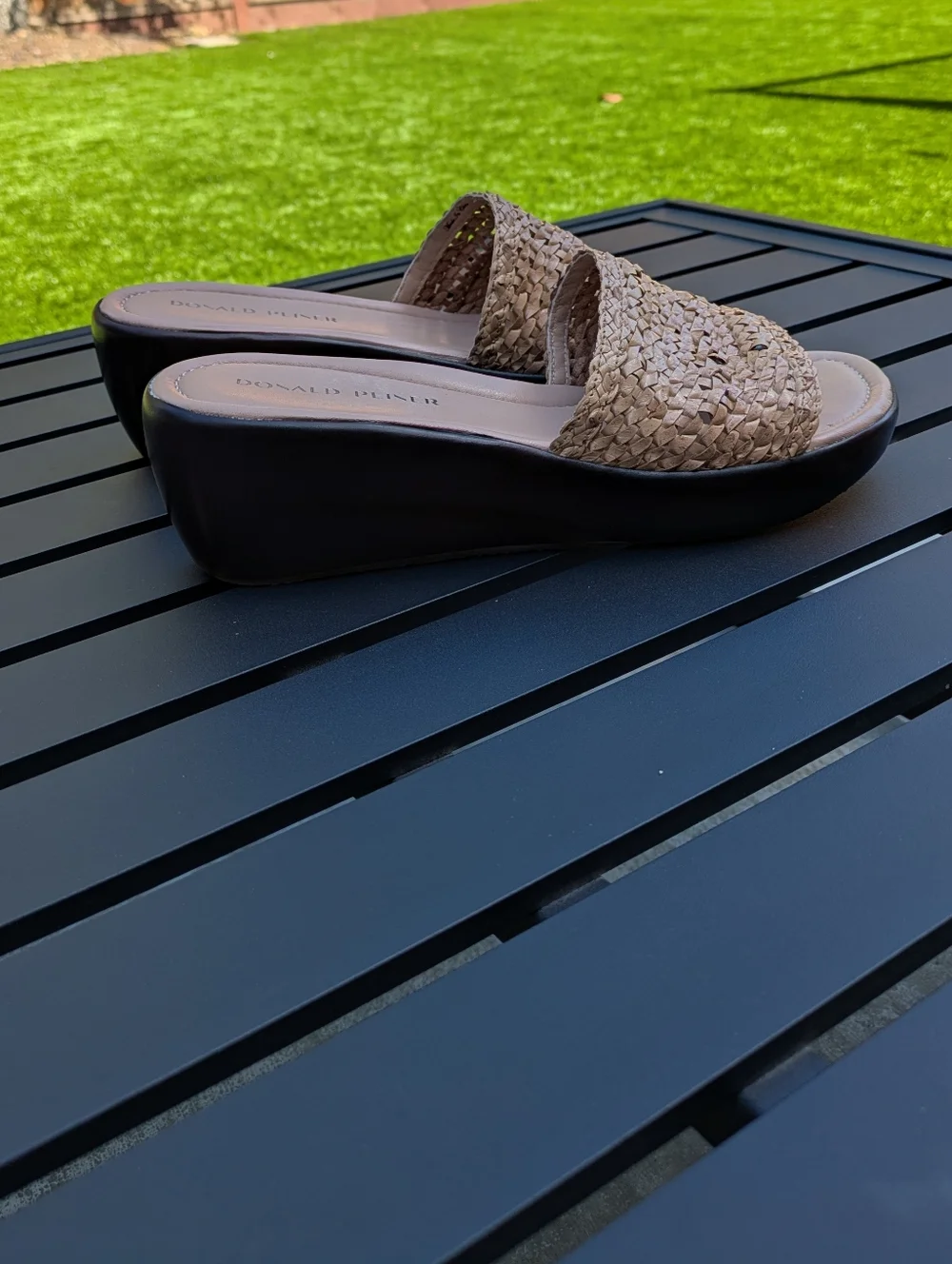 Donald J. Pliner Linzey Wedge Tan Woven Slide Sandal - Picture 5 of 9
